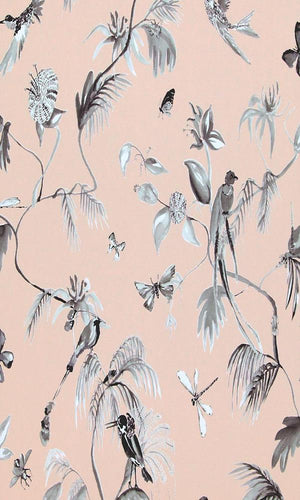 Classic Bird Of Nature Baby Pink And Green Wallpaper R4178