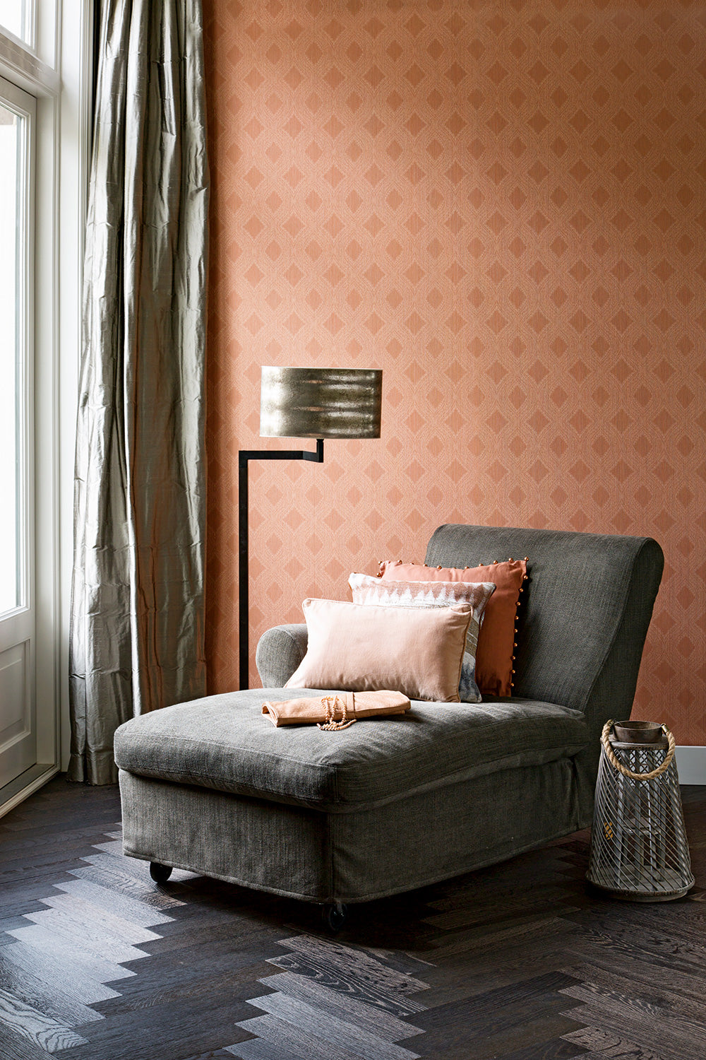 Transitional Geometric Diamond Weave Peach Wallpaper R4118