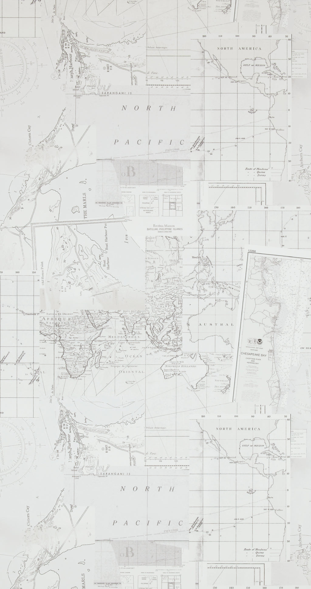 Washed Layer White Pacific Map Wallpaper R4320 – Walls Republic US