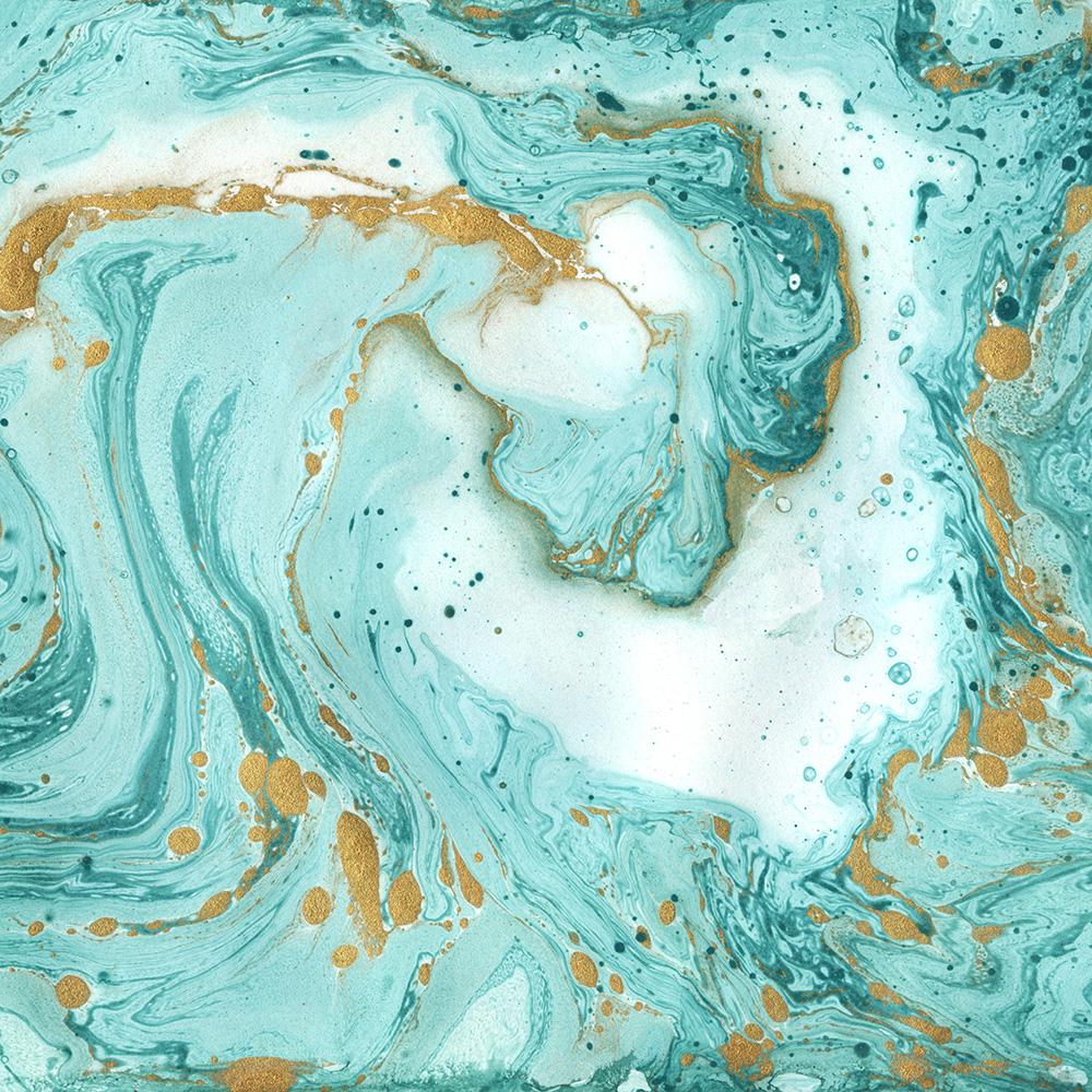 Painted Marble Wallpaper Mural Teal and Gold M9253