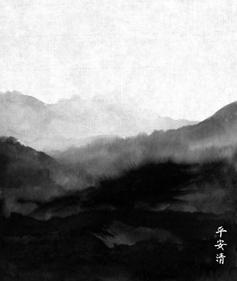 Minimalist Painted Mountains Wallpaper Mural Black and White M9255 - Sample
