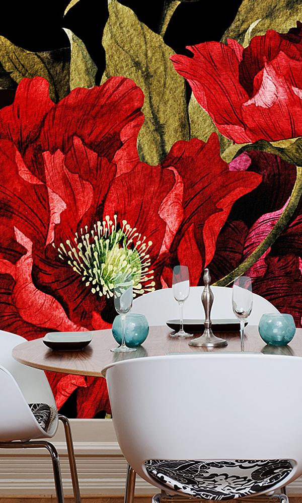 Paper Flowers Wallpaper Mural Red and White M9260