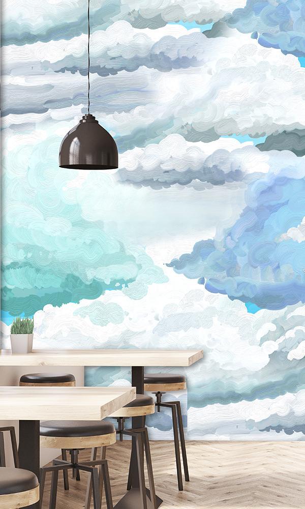 Painted Blue Sky Mural M9315 | Tropical Home Wall Covering