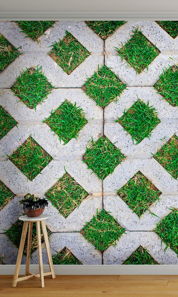 overgrowth grassy diamonds living wall wallpaper mural