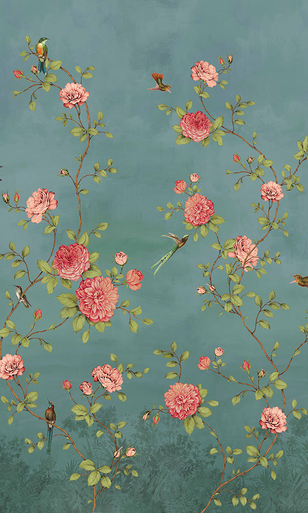 teal flower wallpaper