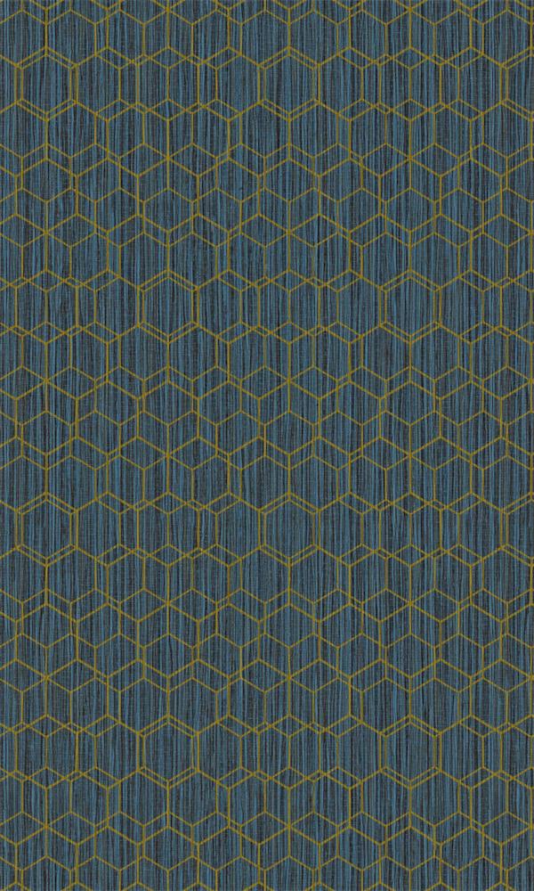 Royal Blue & Gold Faux Printed Grasscloth Wallpaper R5688