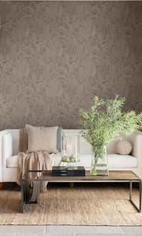 linen jungle tropical wallpaper, Taupe Linen Jungle Wallpaper R6093 | Elegant Home Interior
