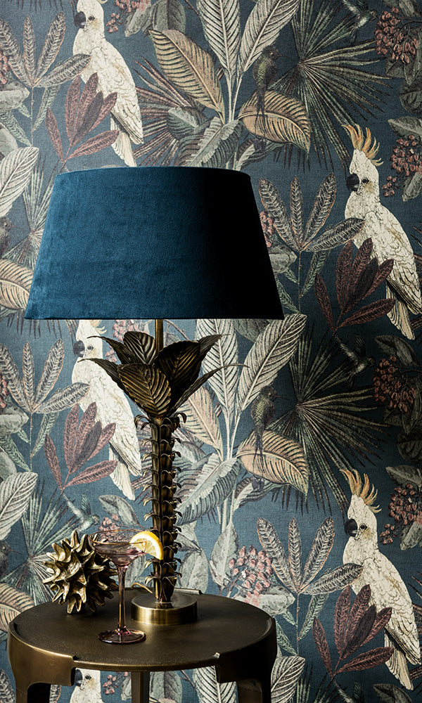 wild jungle forest wallpaper, Navy Blue Tropical Paradise Wallpaper R6041 | Nature-inspired Home Wall Covering