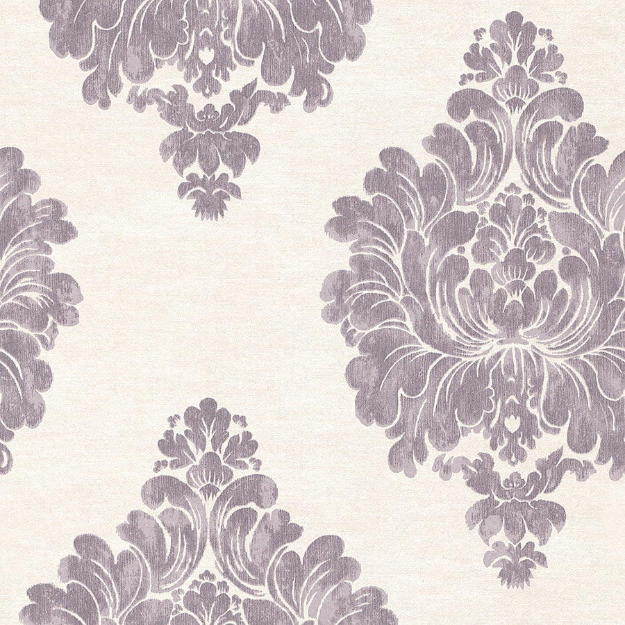 Plum Weathered Damask Wallpaper R3012