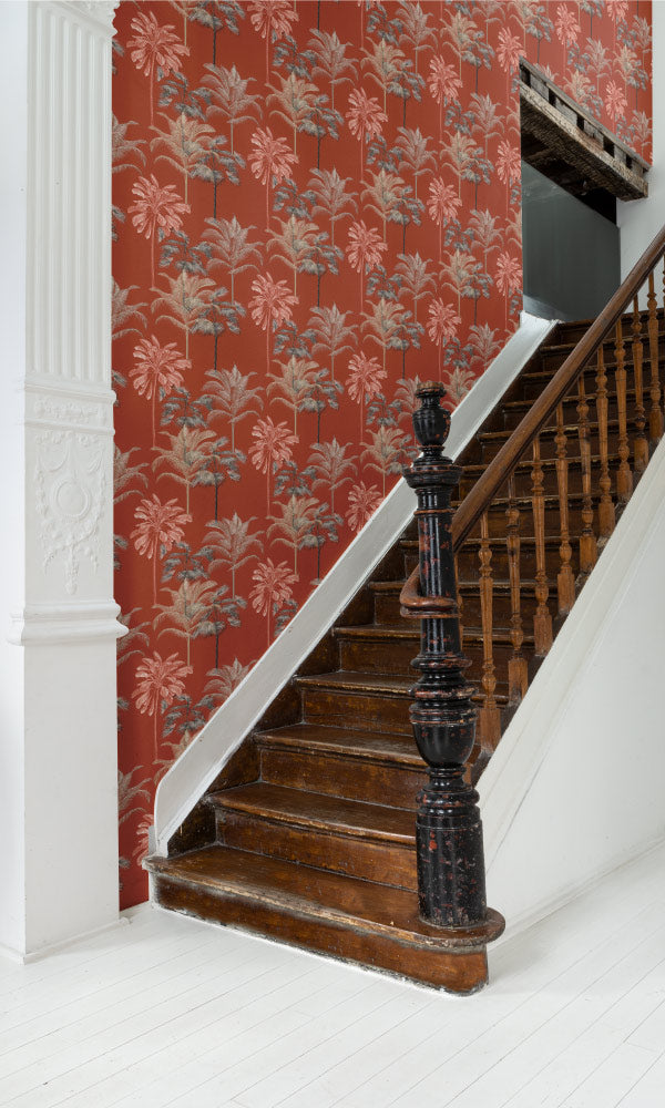 botanical stair case wallpaper ideas