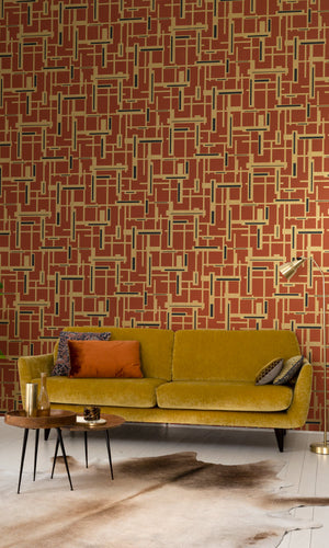 retro geometric living room wallpaper