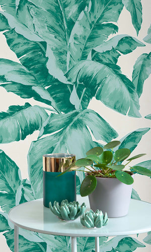illustrated botanical leaf jungle wallpaper