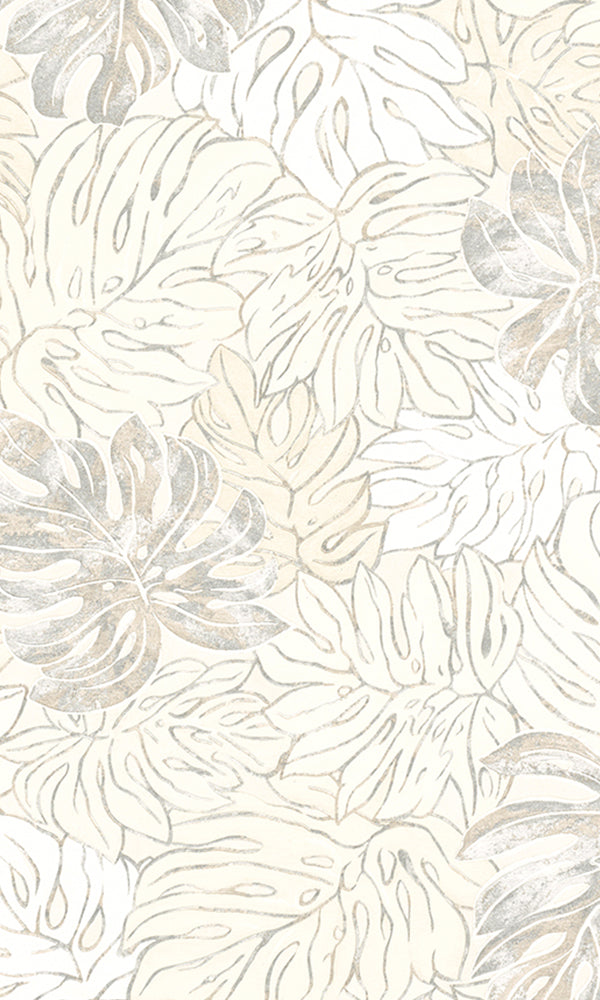 Bold Tan Overlaying Jungle Leaves Wallpaper R5916