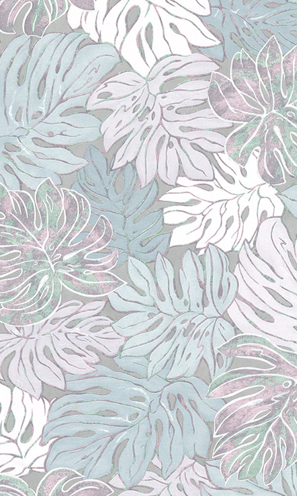 Lavender & Blue Bold Jungle Leaves Wallpaper R5920 | Home Interior