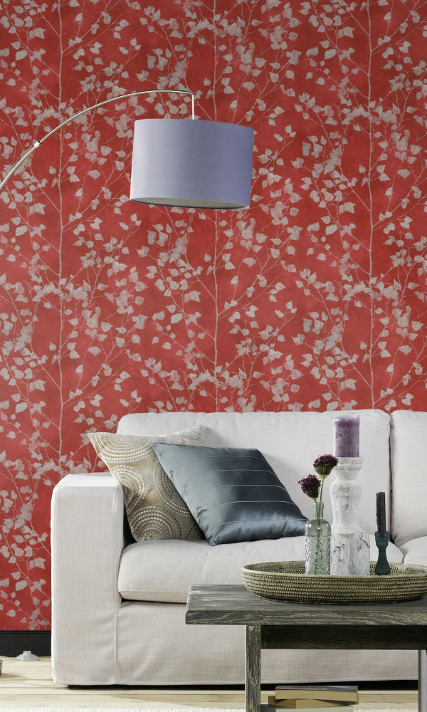 Red deals patterned wallpaper