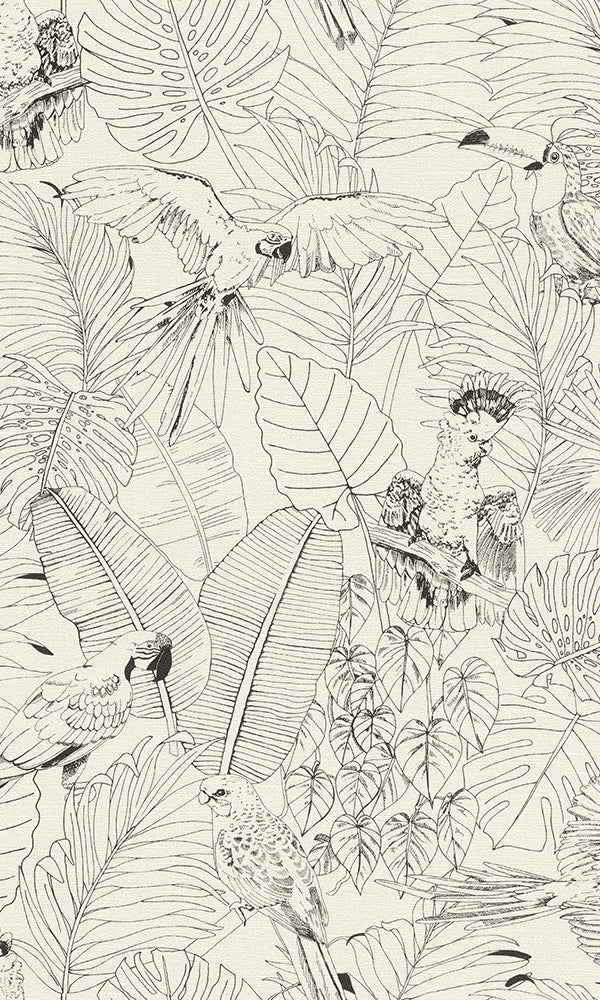 White Jungle Botanical Wallpaper R6162