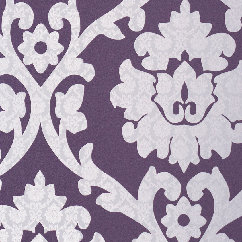 Purple & White Damask Wallpaper SR1042. Damask Wallpaper. Metallic wallpaper. Traditional wallpaper. Classic wallpaper. Vinyl Wallpaper.