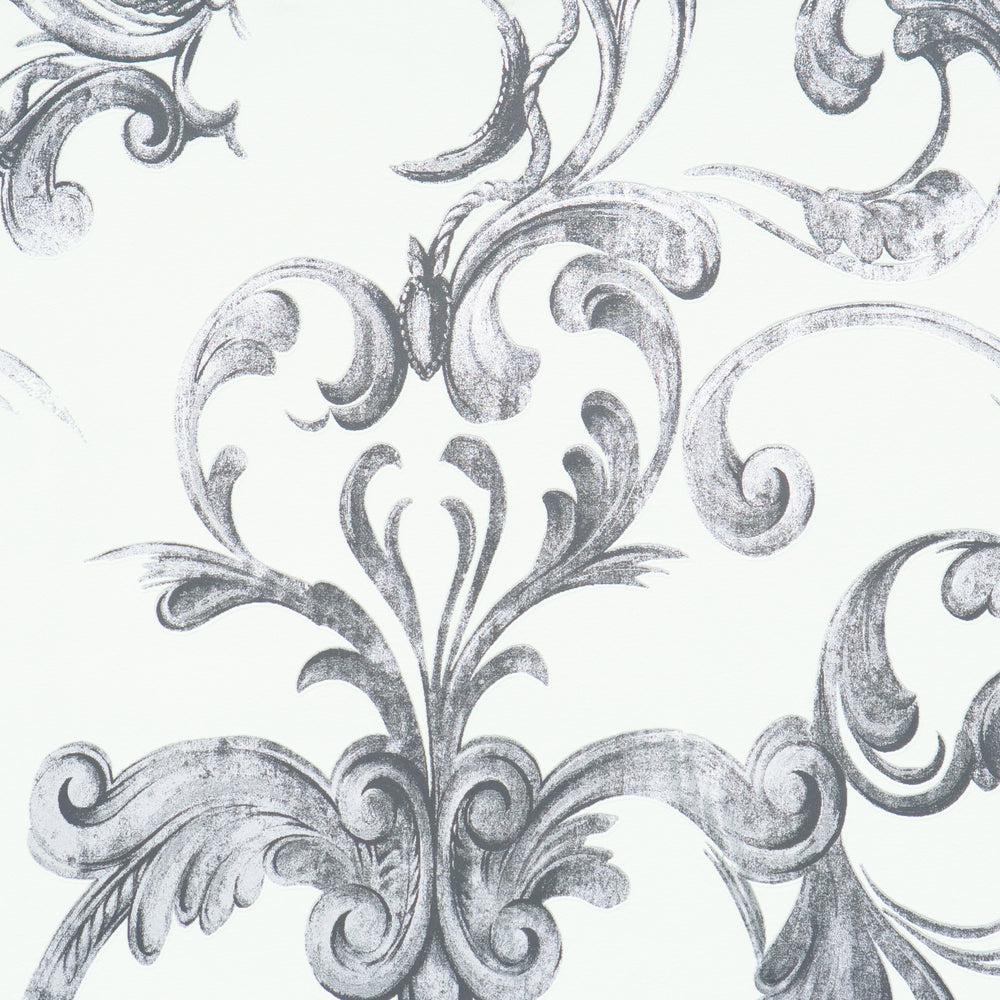 Black & White Swirl Damask Wallpaper R1503