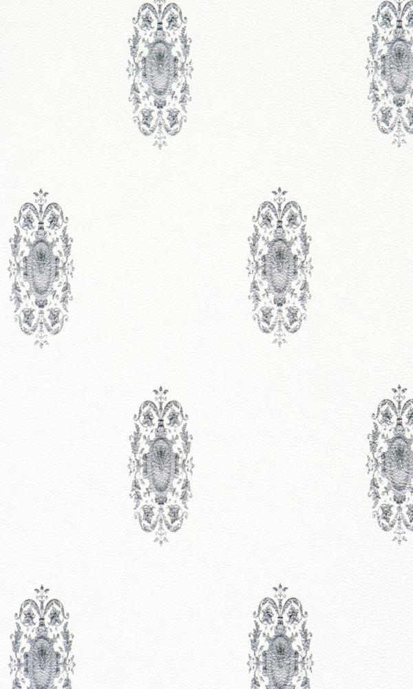 Classic White & Silver Floral Damask Wallpaper SR1513
