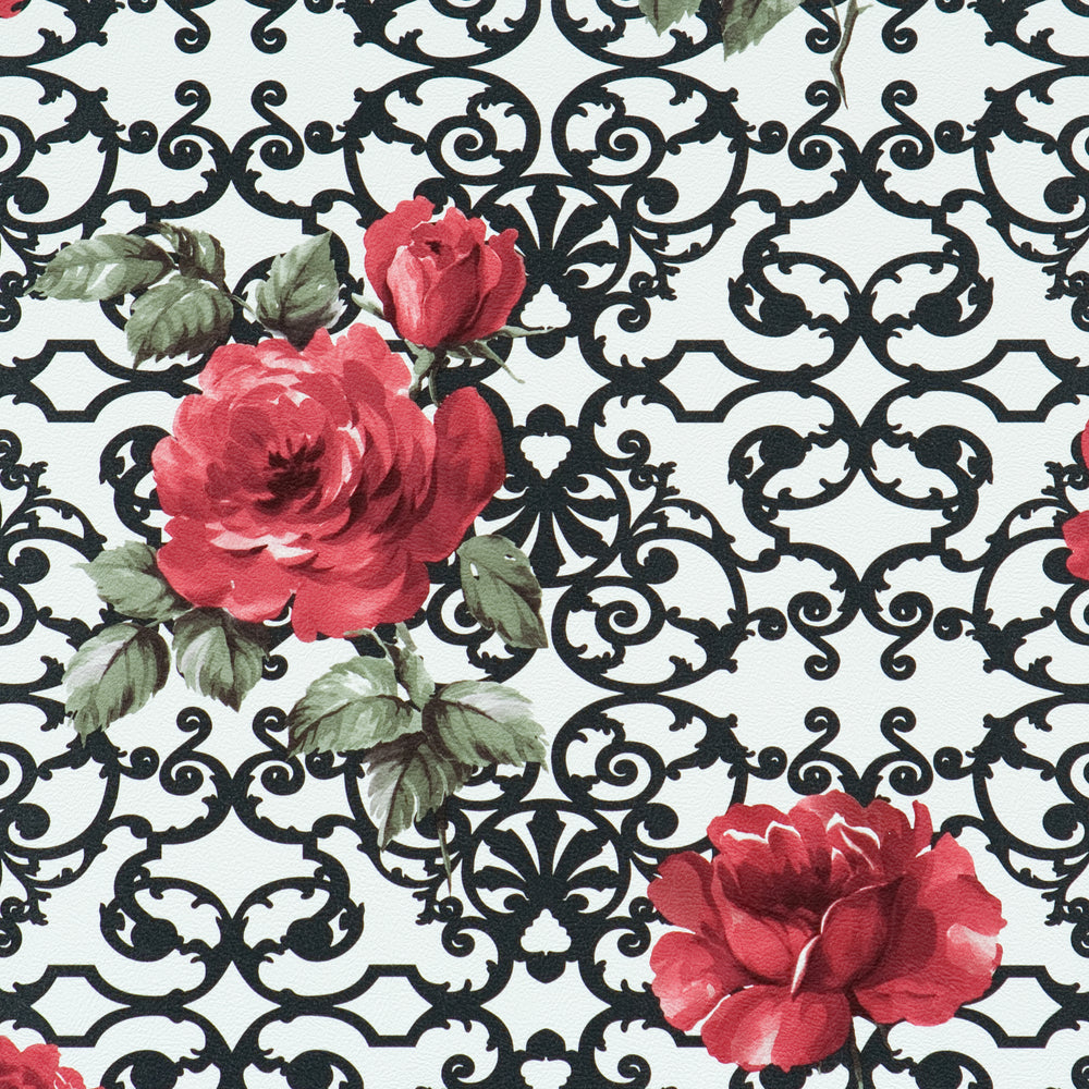 Red and White Pleasant Floral Damask Wallpaper R1523
