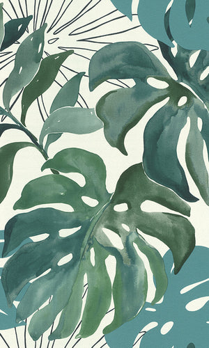 watercolor jungle leaf wallpaper,Green Watercolor Jungle Ferns Wallpaper R6169 | Tropical Home Interior