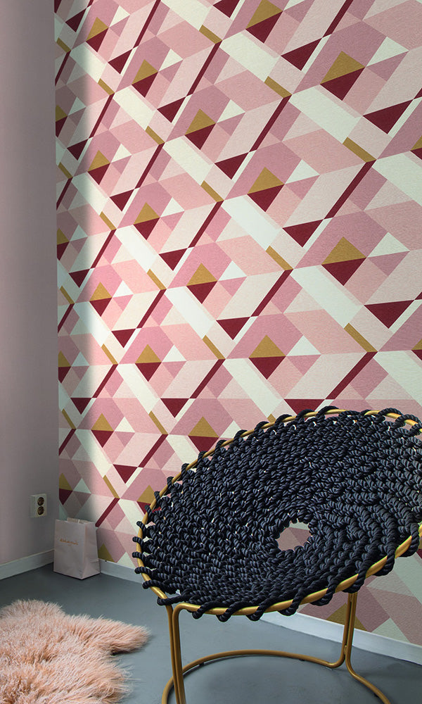 retro geometric wallpaper, Pink Bold Abstract Wallpaper R6174 | Retro Home Interior