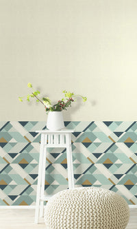 retro geometric wallpaper.Blue Bold Abstract Shapes Wallpaper R6175 