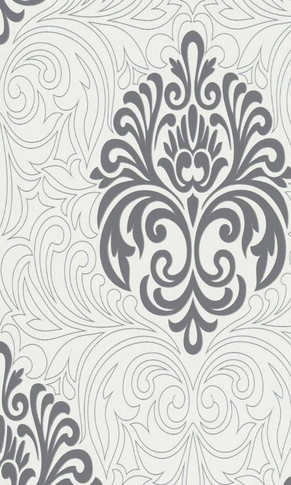 Classic Transitional Metallic Black And White Damask R3935