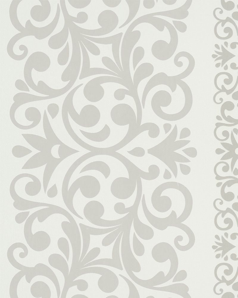 Traditional Metallic Alternating Damask White And Silver Wallpaper R3981