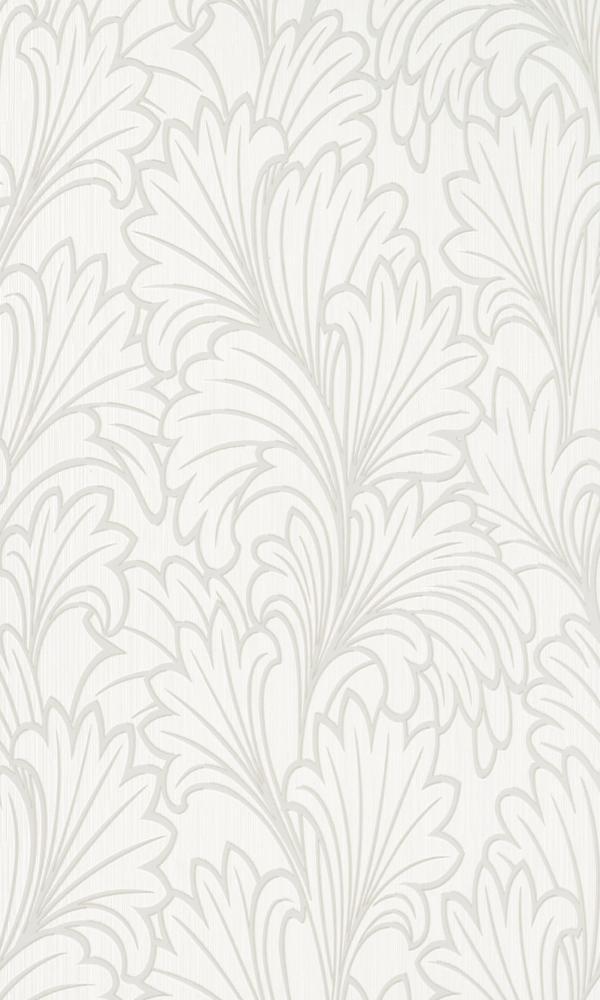 Contemporary Metallic Textured Leafy White Wallpaper R3997