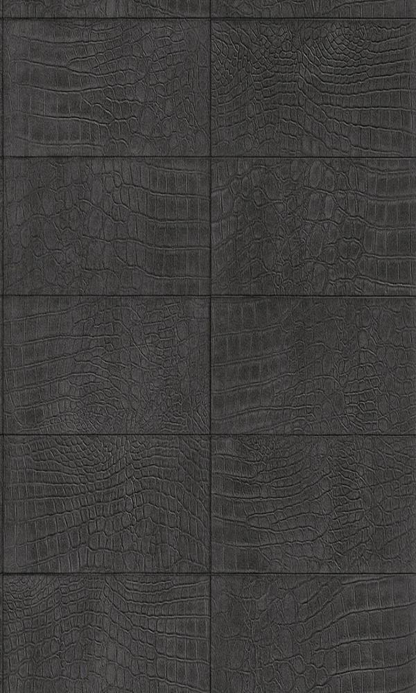 Contemporary Faux Leather Black Soft Crocodile Wallpaper R3673