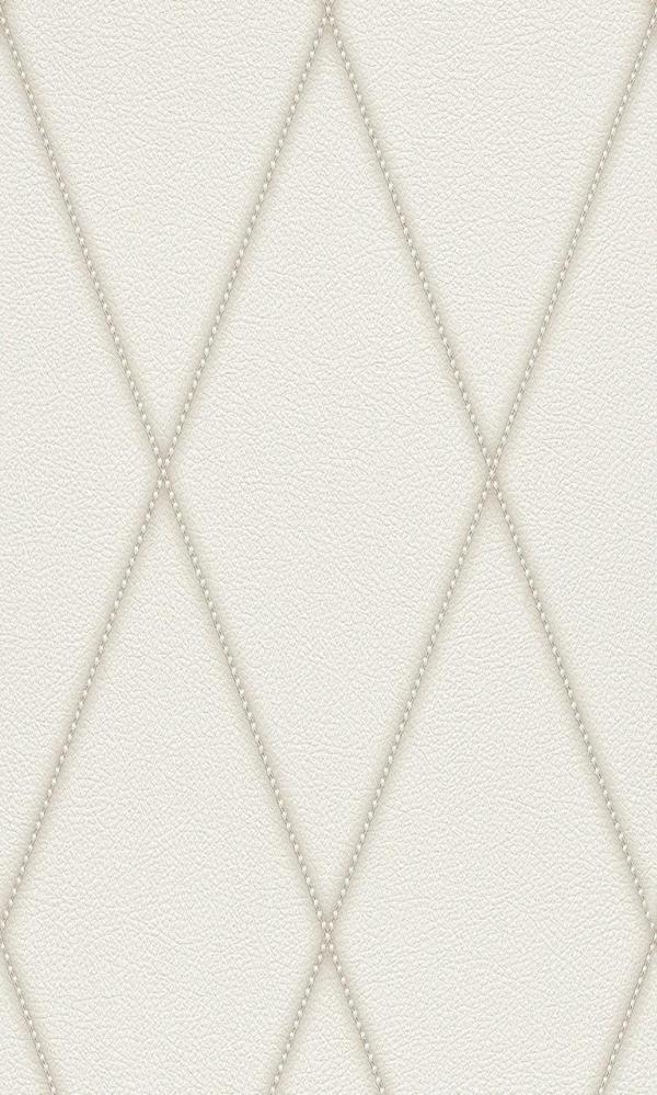 Contemporary Faux Leather White Jeweled Diamond Wallpaper R3688
