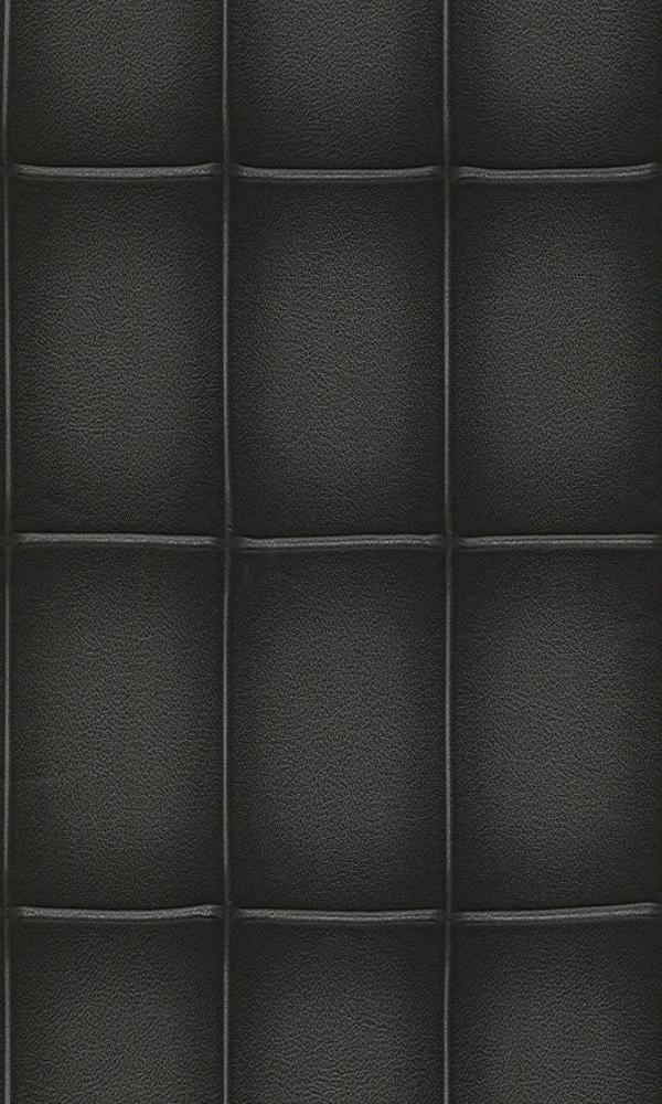 Contemporary Faux Leather Black Embossed Panel Wallpaper R3667