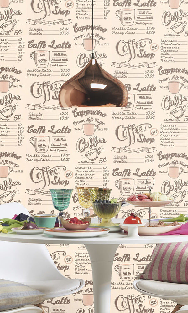 Brown Cafe Chalkboard Wallpaper R6179