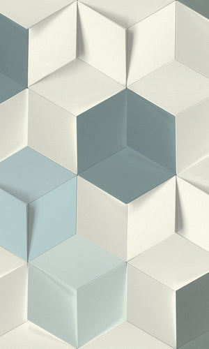Blue and White Diamond Tiles Wallpaper R6184