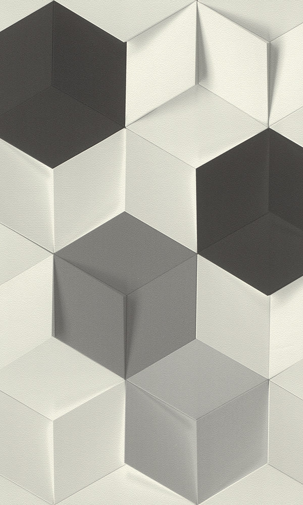 Dark Grey Futuristic Tiles Geometric Wallpaper R6185