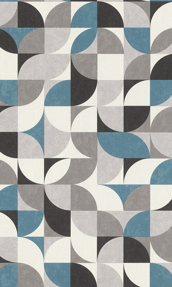 retro geometric wallpaper, Grey and Blue Funky Wallpaper R6194 | Geometric Home Wallcovering