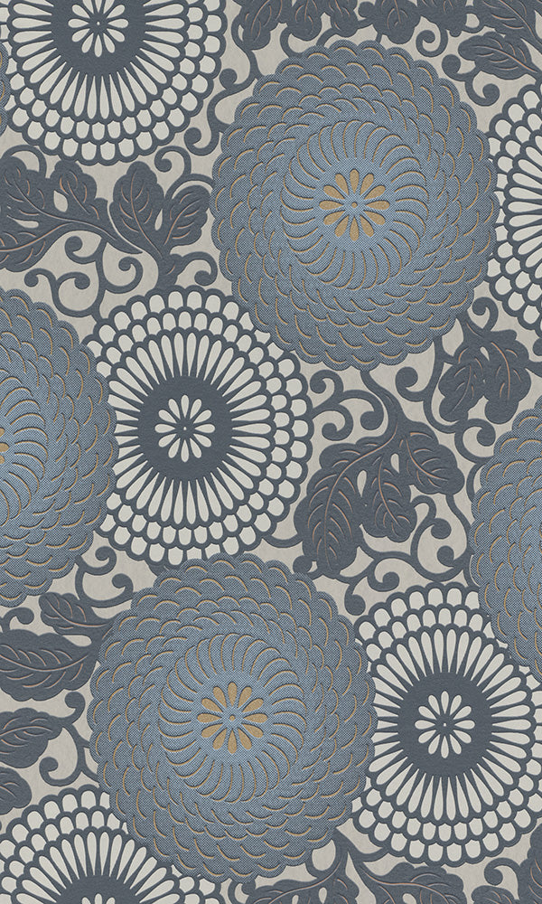 bold floral wallpaper, Blue Circle Flower Wallpaper R6207 | Geometric Home Design