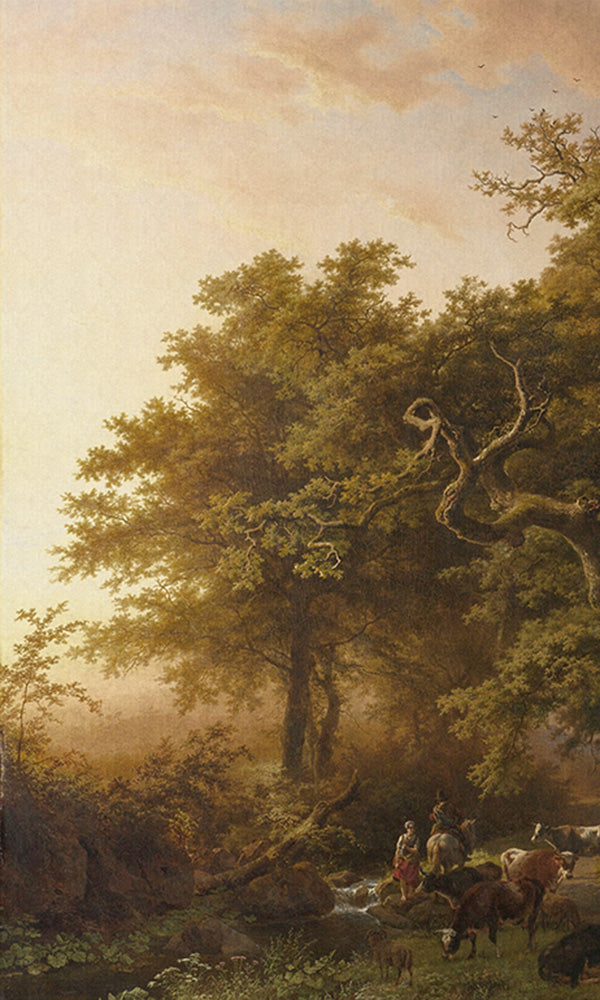 Cattle Under the Twisted Trunk Mural M9409 | Digital Art Wallpaper