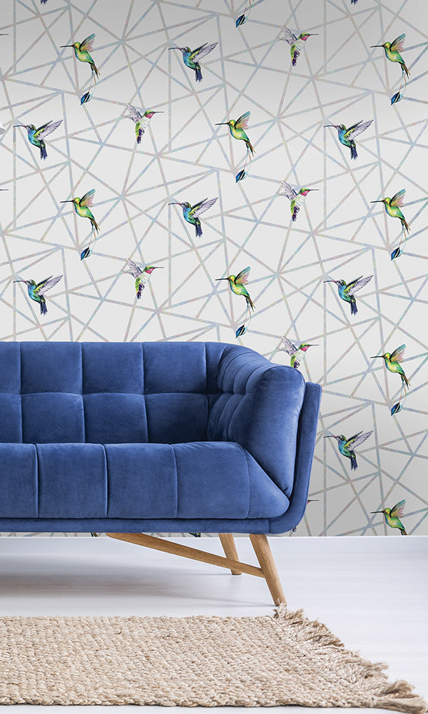 geometric holographic hummingbird wallpaper