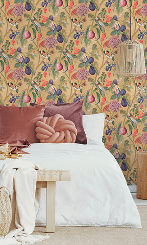birds vines floral wallpaper