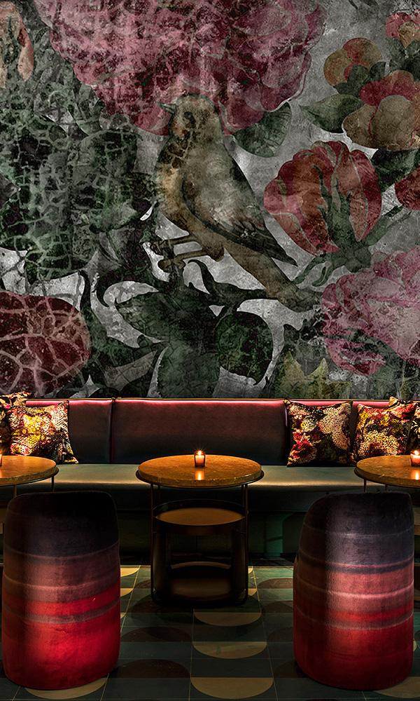 weathered floral on concrete wallpaper