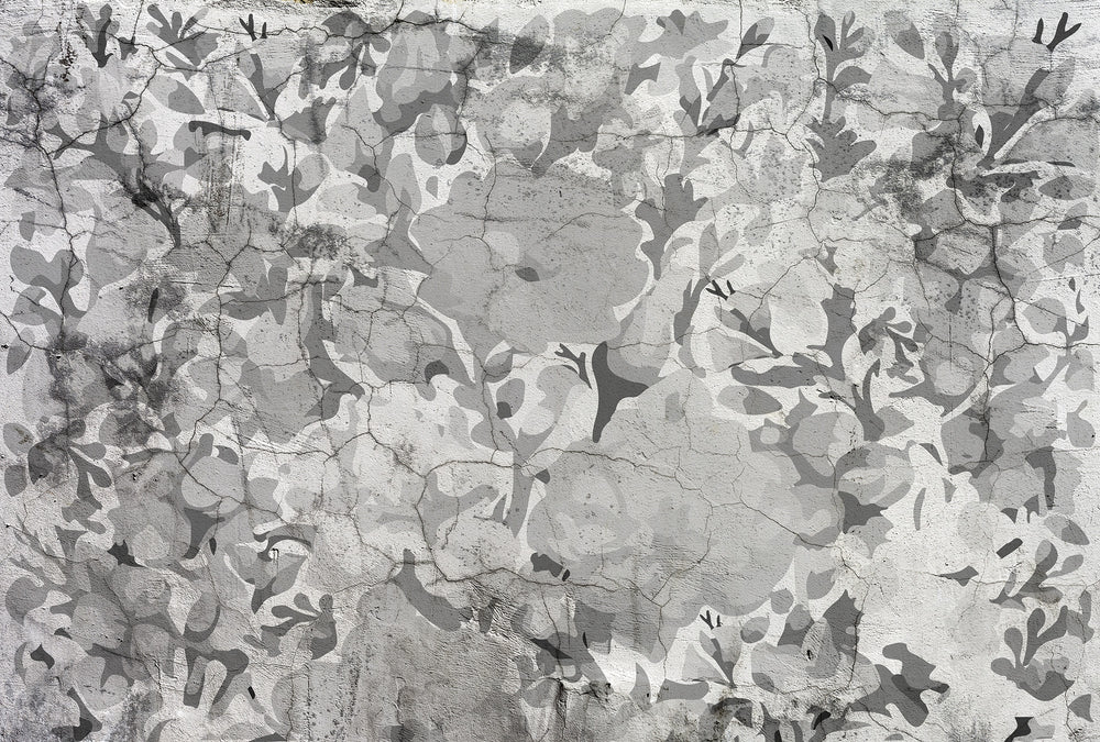weathered floral on concrete wallpaper