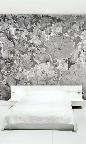 weathered floral on concrete wallpaper