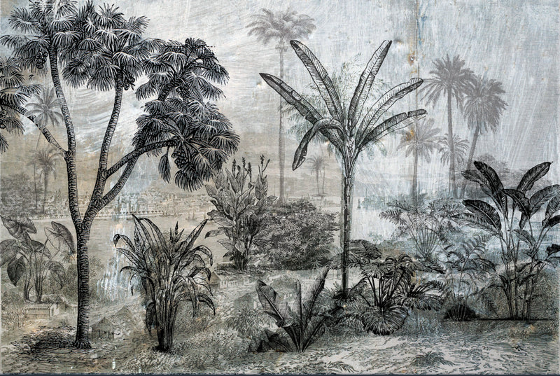 vintage tropical landscape wallpaper