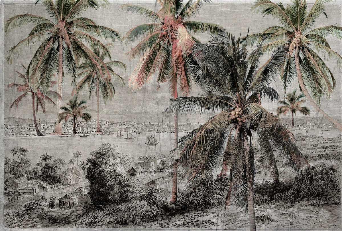 Vintage Tropical Illustration 4 Mural Wallpaper M9624