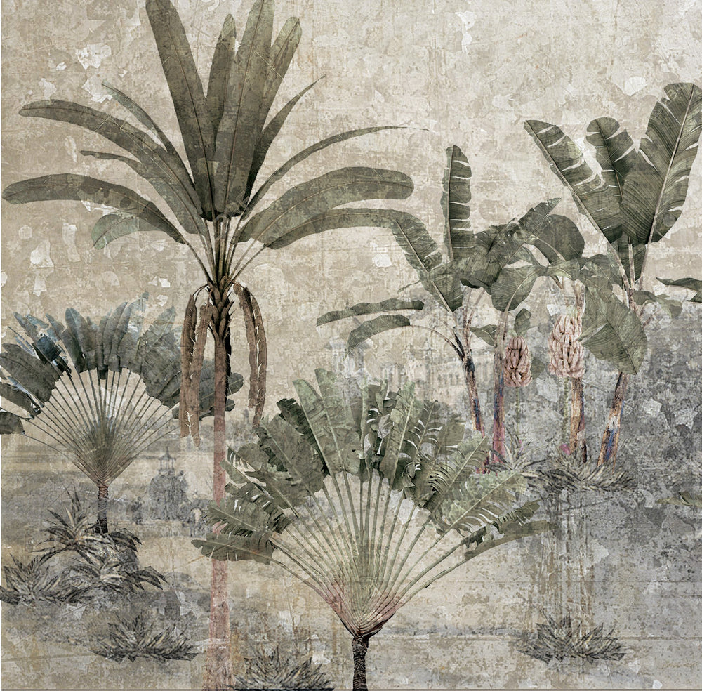 Weathered Tropical Landscape Wall Mural M9613