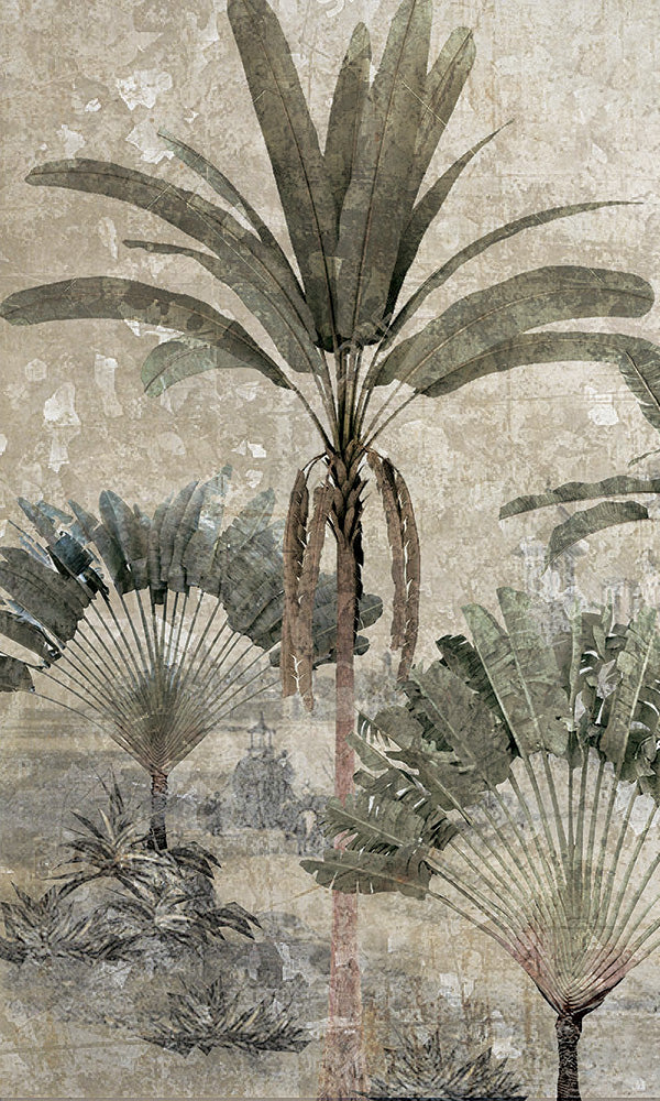 Weathered Tropical Landscape Mural Wallpaper M9613