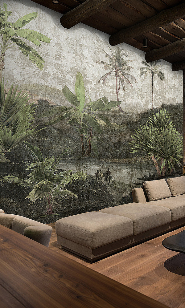 vintage tropical landscape wallpaper