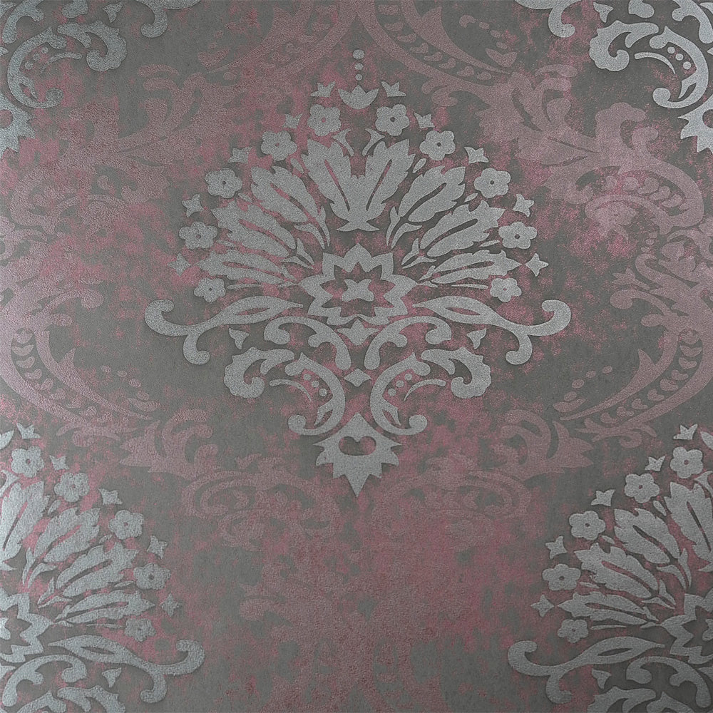 Luxurious Metallic Rich Purple Damask Wallpaper R3887